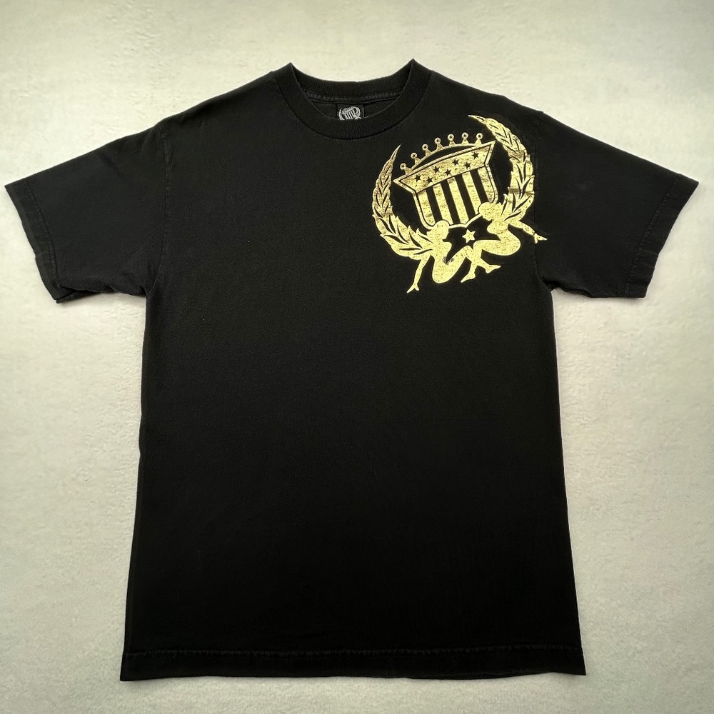 Silver Star VINTAGE Y2K Gold Graphic Script Streetwear T-shirt Black Medium
